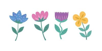 A set of 4 multicolored colors highlighted on a white background. A cute floral set of four floral silhouettes is perfect for design, decorating and creative projects, floristry, Easter vector