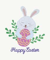 Easter banner with cute sleeping rabbit and Easter eggs. A spring cartoon story with the caption Happy Easter Day. Flat design illustration. illustration vector