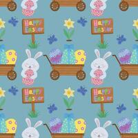 Seamless pattern with Easter eggs, chicken, butterflies, flowers. illustration of Easter wrapping paper design with colorful eggs - seamless background. . vector