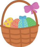 Easter basket with colorful Easter eggs on a white background. Easter illustration. vector