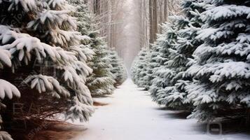 branches evergreen trees in winter photo