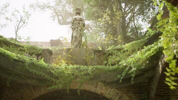Beautiful statue surrounded by lush greenery in a serene garden setting video