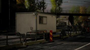Traffic checkpoint structure in an urban area during daylight hours video