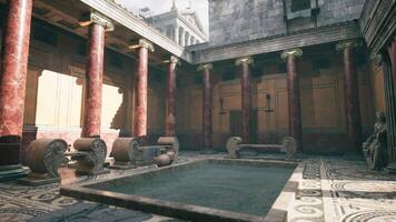 Ancient Roman courtyard with pool and ornate architecture during daylight video