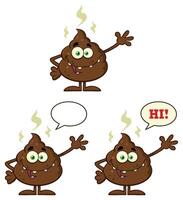 Poop Cartoon Character With Flies Hovering. Collection Set - 1 vector