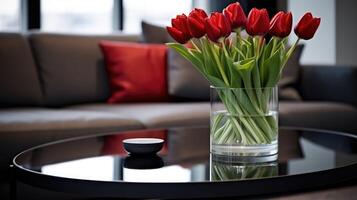 minimalist flowers on coffee table photo