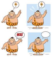 Prehistoric Cartoon Caveman Set with Expressive Actions vector