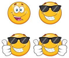 Funny Emoji Character Set with Sunglasses and Happy Faces vector