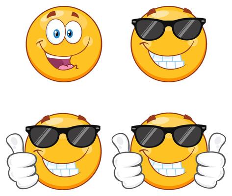 Funny Emoji Character Set with Sunglasses and Happy Faces