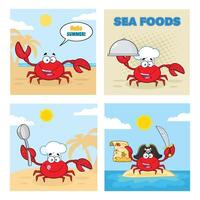 Happy Crab Character Collection with Cooking and Adventure Themes vector