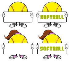 Funny Softball Mascot Collection with Customizable Message Boards vector