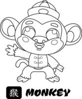 Smiling Cartoon Monkey Line Drawing vector