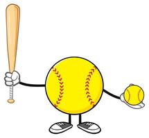 Smiling Softball Player Holding a Bat and a Ball vector