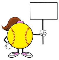 Cartoon Female Softball Character Holding Blank Sign vector