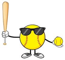 Cool Cartoon Softball Character with Bat and Ball vector