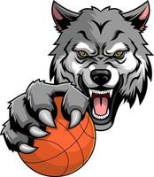 Fierce Gray Wolf Holding a Basketball with Sharp Claws and an Intimidating Expression vector
