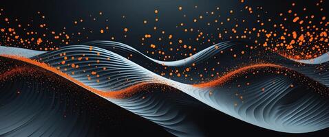abstract waves with orange particles on dark background modern design and creativity concept. photo