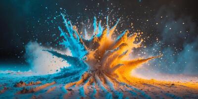 Dynamic capture of flour dust exploding in vibrant colors. photo