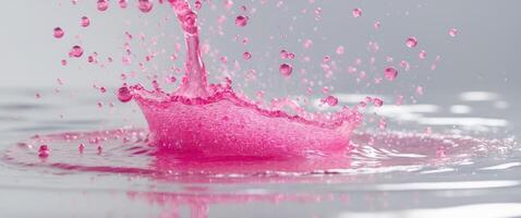 Sparkling Pink Liquid in Splashing Water with Bubble Background photo