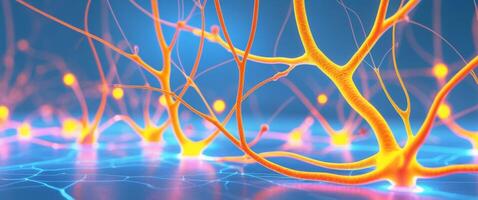 Bright and Vibrant Neurons with Glowing Connections and Background photo
