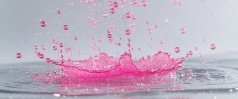Sparkling Pink Liquid in Splashing Water with Bubble Background. photo