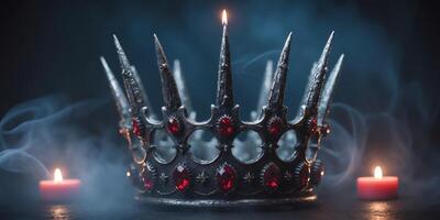 Dark moody scene featuring a spiked crown symbolizing power and nobility photo