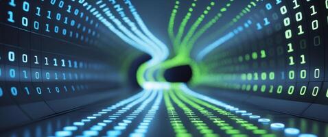 Digital Tunnel Illuminated Binary Code Pathway photo