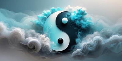 Balancing light and dark energy through a glowing yin yang symbol design. photo