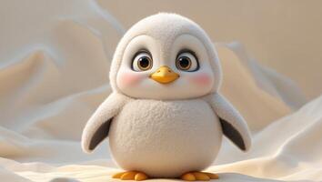 An adorable cartoon penguin with fluffy texture and a delightful appearance that warms hearts photo