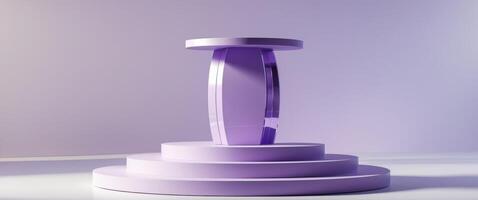 Three tier purple podium on light surface photo