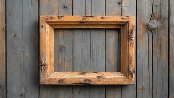 Rustic wooden frame on a weathered wooden background with ample copy space for text or images photo