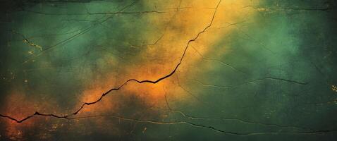 Scratched grunge vintage background with a warm light leak and a color gradient from green to orange. photo