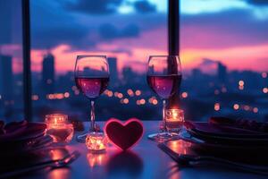 Romantic Dinner Setting with Cityscape View photo