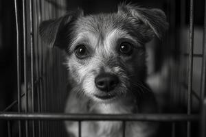A dog in a cage photo