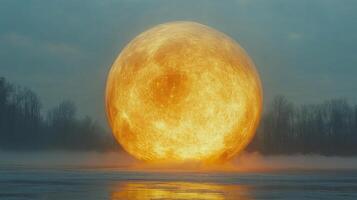 A large yellow ball is floating in the water photo