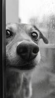 A dog looking out a window photo