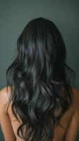 Back view of a woman with long black hair photo