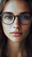 A woman with glasses and freckles photo
