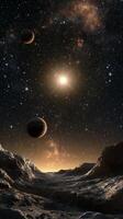An artist's impression of a planet with two planets in the sky photo