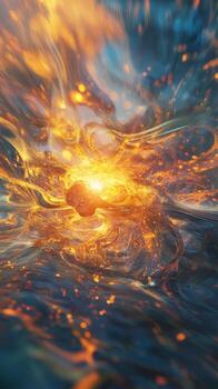 A fiery explosion in the water with a bright light photo