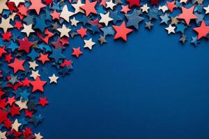 Red, white and blue stars on a blue background photo