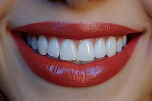 A close up of a woman's smile with white teeth photo