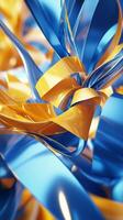 Blue and yellow ribbons are arranged in a circle photo