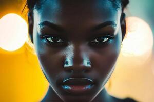 A close up of a woman with dark skin photo