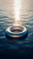 An inflatable life ring floating in the water photo