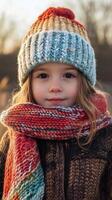 A little girl wearing a knitted hat and scarf photo
