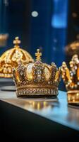 Golden crowns on display in a museum photo
