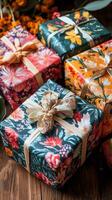 Gift wrapping paper with floral designs photo