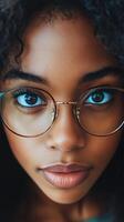A close up of a young woman with glasses photo
