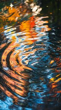 Water ripples in the water with colorful trees photo